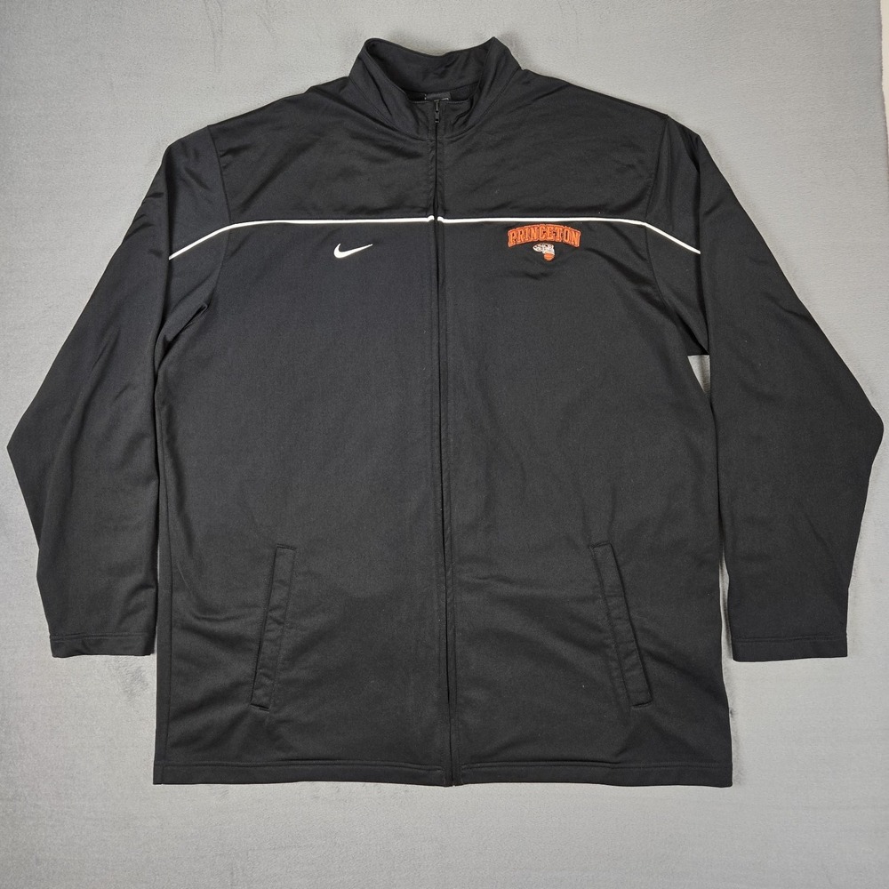 VTG Nike Team Princeton Basketball Trach Jacket Mens 2XLT Black Full Zip Fleece